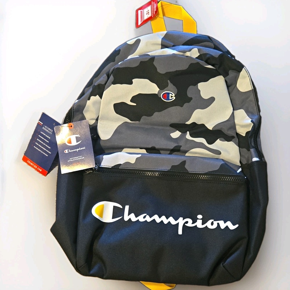 Champion Kids 15 in Camo Backpack Grey Black Yellow Padded School Bag NWT